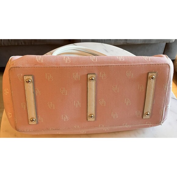 Dooney & Bourke Signature Large Logo Lock Canvas Hobo Shoulder Bag Pink White - Picture 5 of 16